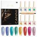 CANNI 8 Pcs 9 ML Cat Eye Gel Nail Polish Set, Red Pink Blue Green Yellow Glitter Rainbow Holographic Cat Eye Gel Polish Kit with Magnet Shimmer Colors Nail Art Manicure Salon DIY Gifts