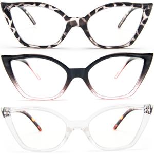 DXYXYO Cat Eye Reading Glasses for Women 3 Pack Anti Blue Light Computer Readers Stylish Retro with Spring Hinge +1.00