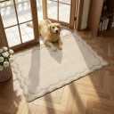 GarveeHome Scalloped Entryway Rug, 2x3 Solid Jute Washable Front Door Rug Indoor Entrance Floral Carpet Non-Slip Low Pile Throw Rugs for Kitchen Floor, Powder Room, Entry, Bathroom, Kids Room