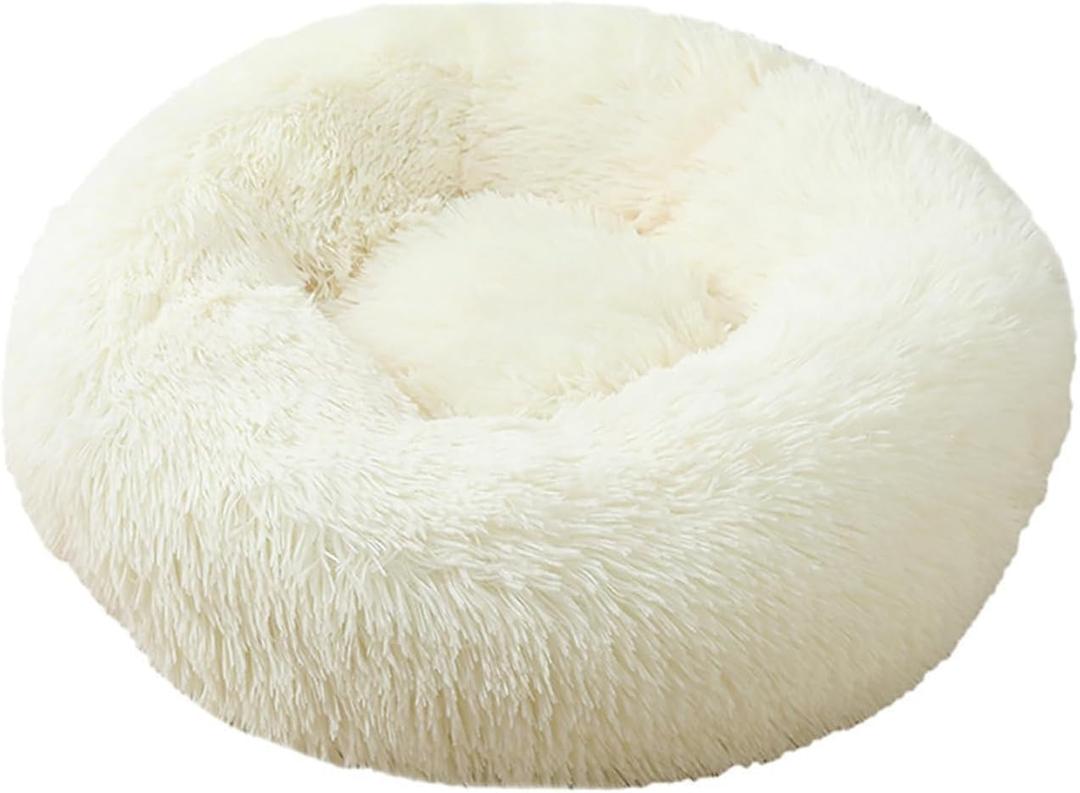 Mr Fluffy Friend - The Original Calming Pet Bed, Warm Plush Donut Dog Bed Washable (XL, White) (XL (31"/80CM))
