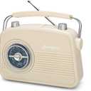 ByronStatics Portable Radio AM FM, Vintage Retro Radio with Built in Speakers, Best Reception and Longest Lasting, Power Plug or 1.5V AA Battery - Cream