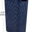 Mind Reader Slim Laundry Hamper with Lid, 40L Clothes Basket, Narrow Tapered Design with Ventilated Cutout Pattern, Plastic, Navy