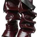 VOMIRA Women's Knee High Boots Stiletto Boots Pointed Toe High Heels Wide Calf Ruched Slouchy Boots Detachable Snap-off Panel Mid Calf Boots Black Boots (7, Burgundy)