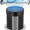 Pop Up Outlet for Countertop, 15W Wireless Charger PD 45W, 2 USB-A & 2 USB-C & 8AC Outlets 15A Tamper Resistant, 4-inch Island Kitchen Pop Out