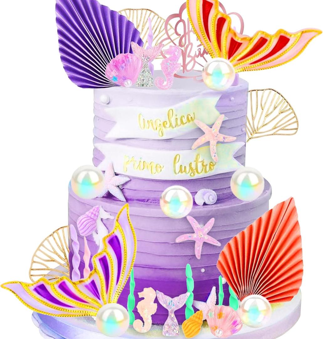 35PCS Mermaid Tail Cake Topper Ocean Cake Decoration Mermaid Party Supplies | Mermaid Tail Cake Decoration Seashell Cake Topper Under the Sea Cake Decoration Mermaid Cake Topper Mermaid Party Supplies