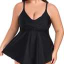 RELLECIGA Women's Tummy Control Tankini Set Swimsuits V Neck Two Piece Bathing Suits Full Coverage Swim Tank with Molded Cups (S)