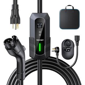TECKNET EV Charger Level 1&2, 16A Electric Car Charger with NEMA 6-20 Plug, NEMA 5-15 Adapter, 25FT Cable, J1772 Electric Vehicle Charging Equipment Compatible with All EV Models