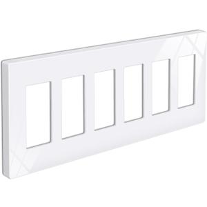 BESTTEN 6-Gang Screwless Wall Plate, Decorator Outlet Cover, Decorative Switch Plate, USWP6 Gloss Snow White, Decor Face Plate, H4.69 x W12.0, ETL Listed