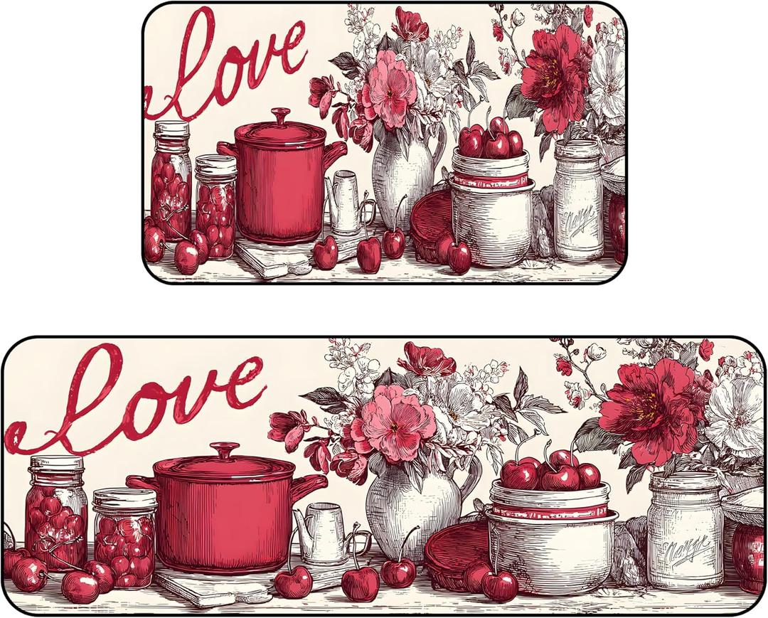 Set of 2 Kitchen Rugs - 17"x47"+17"x30" Kitchen Mats for Floor Washable Non Slip Front Door Mat Floor Rug for Home Kitchen Decorations, Sink, Office, Laundry (Kitchen)