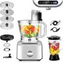 Homtone 16 Cup Food Processor, Aluminum-Diecast Large Food Processor& Blender Combo, 5 Preset Modes & Stepless Speed Control, 8 Blades 11-in-1 for Home Use, 650W, Sliver (Silver)