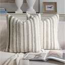 Cethom Green Boho Throw Pillow Covers 20x20 Inch Set of 2, Stripe Textured Decorative Couch Pillow Cases for Bed, Sofa, Living Room, Bedroom, Farmhouse Home Accent Cushion Covers