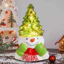 VCUTEKA Small Ceramic Christmas Tree Hand-Painted Vintage Tabletop Christmas Tree Holiday Decoration with Multi-Color Lights Green Xmas Trees Snowmen 8.75inch