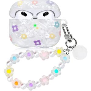 2 x Flower Case for Airpods 3 Lovely Floral Aesthetic Cover Compatible with Air Pods 3rd Generation (2021) Shell for Girls