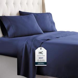 HC COLLECTION Bed Sheets Set Queen with 2 Pillowcases, Hotel Luxury Platinum 1800 Series Brushed Microfiber Deep Pocket Fitted Sheet, Fade Resistant Ultra Soft 4 Pcs Bedding for Hot Sleepers, Navy