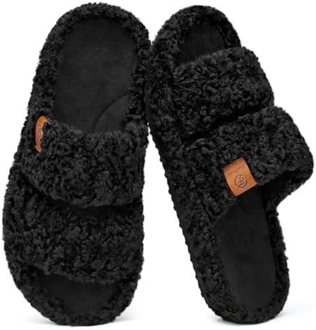 EverFoams Womens Fuzzy Open-toe Slippers Soft Comfy Memory Foam Indoor House Shoes US 9-10