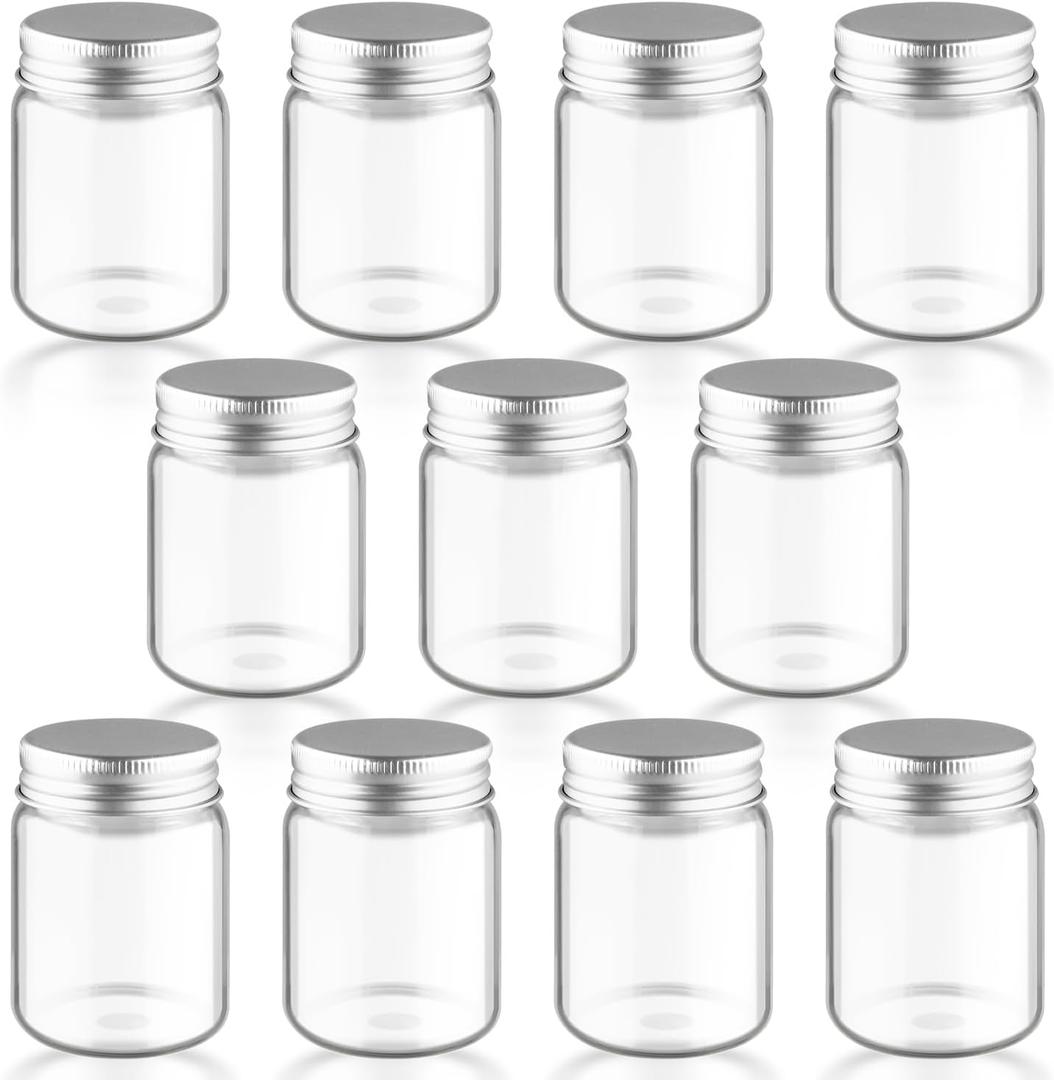 10Pcs 60ml/2oz Mini Clear Mason Jars Empty Glass Bottles with Aluminum Lids Round Containers for Cosmetics,Food Storage,Travel & Crafts
