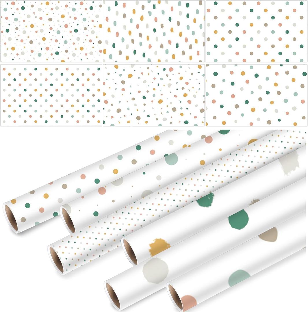 Skyygemm 6 Rolls Classroom Bulletin Board Paper Roll Polka Dot 4 x 12 ft Fade Resistant Colored Background Paper Bulk for Art Decor Drawing Craft(Boho Color)