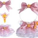 Clothes for Doll  Magical Girl Outfit for 17cm Dolls, Layered Pink & White Satin Dress with Star Bow, Large Ribbon Headpiece & Magic Wand Accessory  Doll Accessories Only