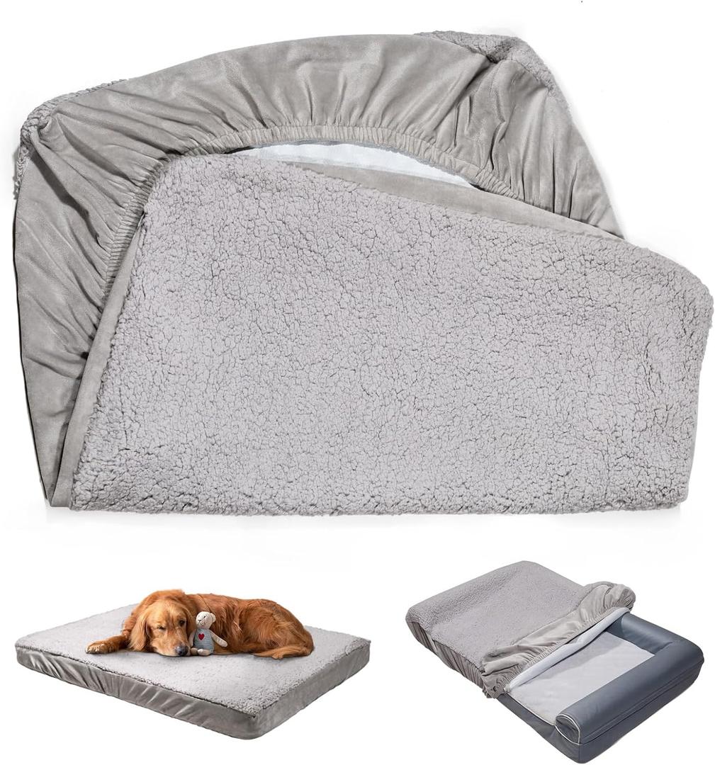 Dog Bed Cover Replacement - Washable, Waterproof, Quilted Sofa Pillow Cover for Dogs/Cats - Ultra Soft Plush Pet Bed (Grey, 36.0" L x 27.0" W x 6.5" Th)