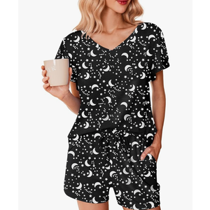 Ekouaer Women's Pajamas Set Ruffle Sleeves Sleepwear V Neck Comfy 2 Piece Pjs Loungewear Set with Pockets Size M