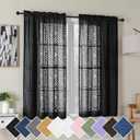 Simplebrand Black Semi Sheer Curtains 45 Inch Length 2 Panels, Geometric Jacquard Clip Textured Short Sheer Curtains for BedroomModern Elegant Window Curtains Drapes/Treatment Sheer42x45 inch