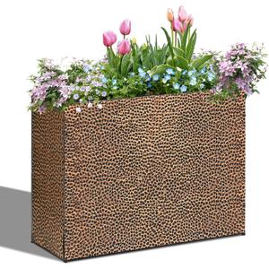 Tall Planters for Outdoor Plants - Hand-Hammered Metal Large Rectangular Block Planter Box with Drainage Holes, Modern Planters Indoor Outdoor Flower Plant Pots Patio Yard Front Porch Deck,32x12x24"