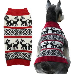 Lanyarco Ugly Vintage Dog Christmas Sweater, Knit Xmas Reindeer Holiday Festive Christmas Dog Sweaters for Small Dogs, Medium M 13" (Red)