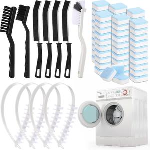 59 Pieces Washing Machine Cleaning Brush Kits with 48 Pieces Deep Cleaning Tablets 7 Pcs Crevice Brush and 4 Pcs Drum Slot Cleaner Brushes, Clean Inside Drum and Laundry Tub Seal
