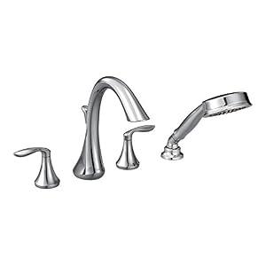 Moen T944 Eva Two-Handle Deck Mount Roman Tub Faucet Trim Kit with Single Function Handshower, Valve Required, Chrome