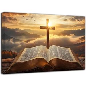 ZXHYWYM Christian Pictures Jesus Wall Art Bible and Cross Painting Sunrise Landscape Canvas Prints Religious Spirit Scripture Poster Living Room Office Decor (16" x 24"), 24L" x 16W"