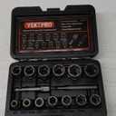 15 PCS Bolt Extractor Set, 3/8" Drive Impact Bolt & Nut Remover Socket Tool Kit, Stripped For Damaged, Frozen, Studs, Rusted, Rounded-Off Bolts, Nuts & Screws, Cr-Mo Steel, T38215