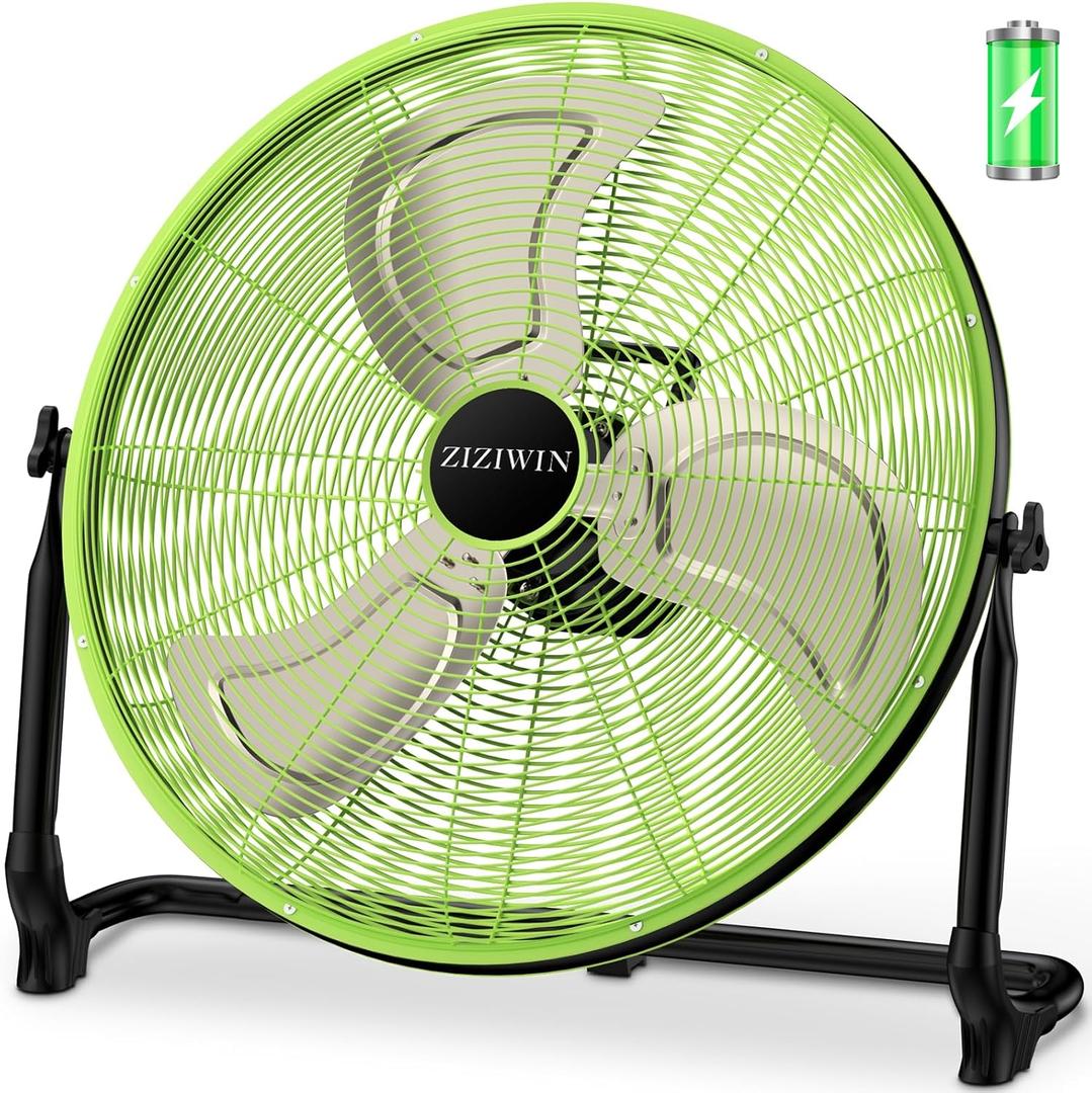 18'' Rechargeable Battery Operated Floor Fan, Portable Cordless Camping Fan Outdoor, Long Lasting Battery Powered Fan, 360° Tilt, Wireless, USB Output, for Home Gazebo Greenhouse Outside Gym
