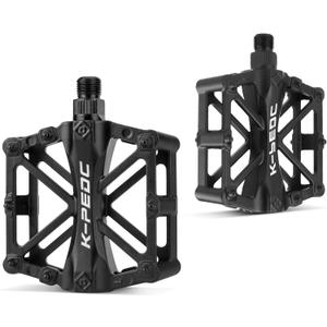 GPMTER Bike Pedals 9/16 for MTB, Mountain Road Bicycle Flat Pedal, with 16 Anti-Skid Pins -Universal Lightweight Aluminum Alloy Platform Pedal for Travel Cycle-Cross Bikes etc