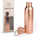 Handcrafted 100% Ayurvedic Pure Copper Water Bottle with Lid for Drinking 34oz Durable Leakproof, BPA-Free Copper Water Flask with Hammered Finish & Travel Friendly Design for Gym Office Home Travel