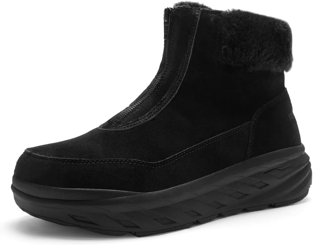 Women's Orthopedic Diabetic Wide Winter Ankle Boots: Comfortable Arch Support Plantar Fasciitis Warm Mid Snow Boots, Orthotic Casual Leather Dress Oxofrds Walking Shoes for Foot and Heel Pain, 8 Wide, K1-black