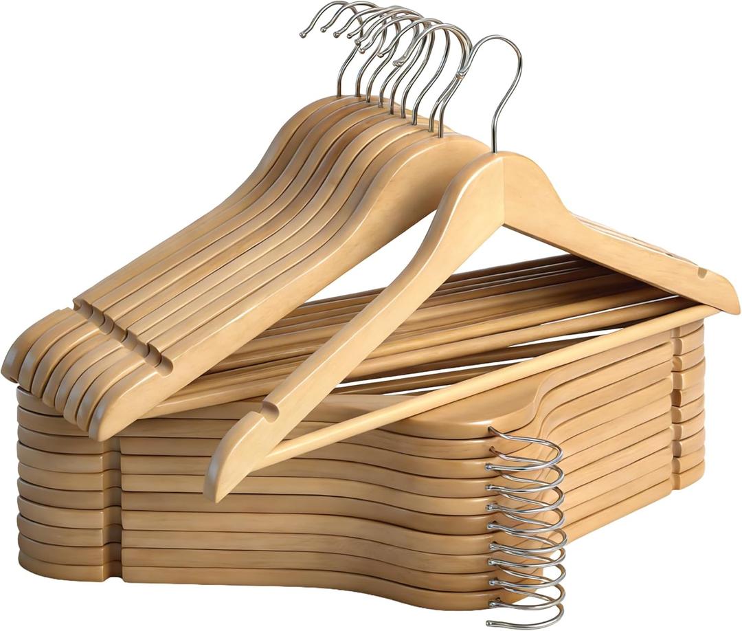 StorageWorks Wooden Hangers 20 Pack, Wood Coat Hangers for Closet, Heavy Duty Clothes Hangers for Suits, Shirts, Pants, Jackets, Natural Wood Color