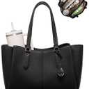 LOVEVOOK Laptop Tote Bag for Women 15.6 In Work Bags with Triple Compartments Large Faux Leather Computer Office Briefcase (Black)
