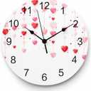 Heart Wall Clock Valentine's Day Romantic Pink Red Love Heart Battery Operated Silent Non Ticking Wall Clock Valentine's Day Decorative Round Clocks for Living Room Bedroom Kitchen 10 Inch