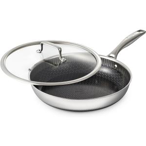 12 Inch Hybrid Nonstick Frying Pan with Lid, Tri-Ply Stainless Steel