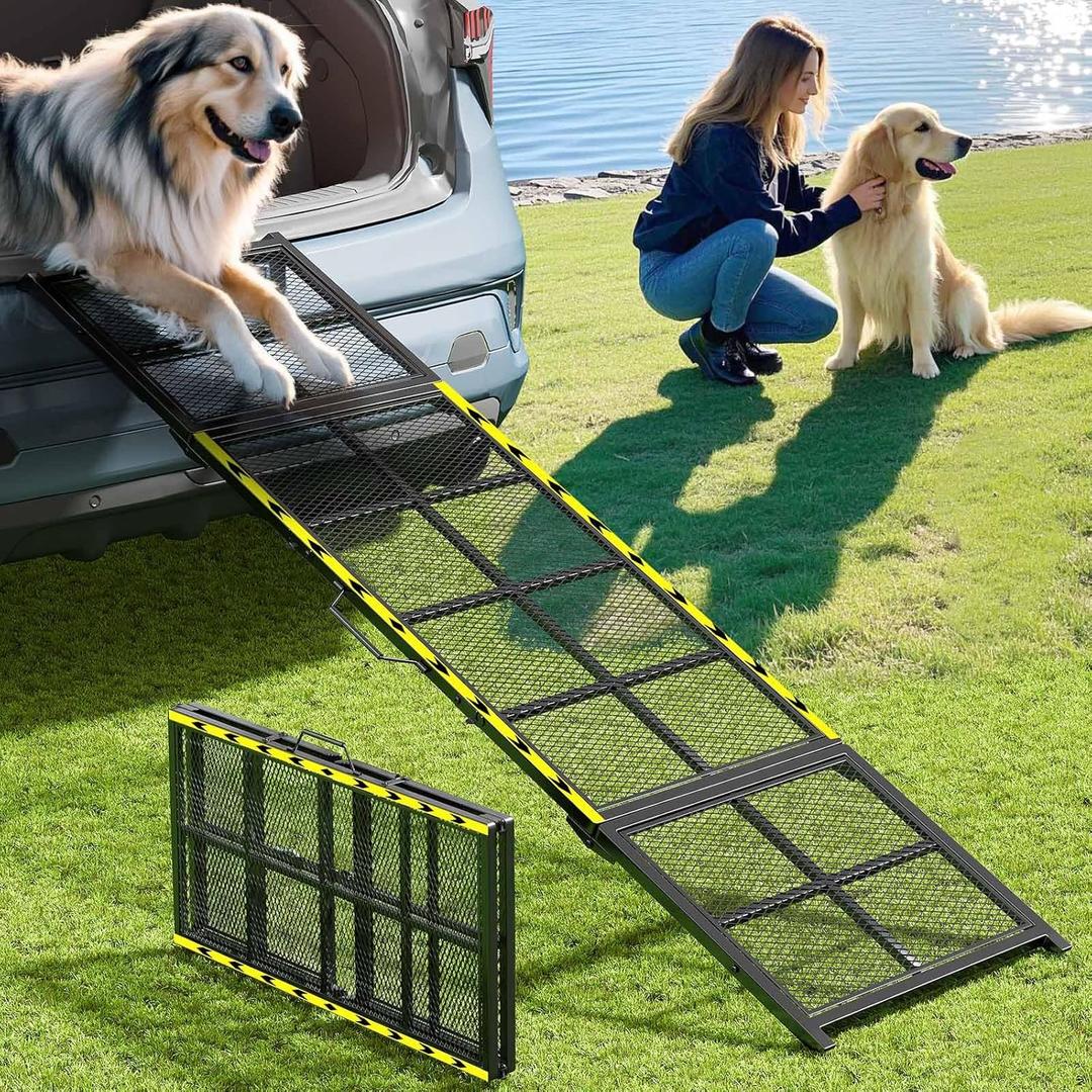 Dog Ramp for Car, 74x20 Inches Outdoor Portable Dog Ramps for Large Dogs with Reflective Strips, Non-Slip Surface Pet Ramp (Support Up to 150LBS) (3 Fold)