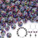 150pcs 10mm Rhinestone Beads for Jewelry Making, Black Mixed Shiny Round Shamballa Disco Beads Bulk, Sparkle Crystal Clay Christmas for Bracelet Baseball Necklace Earring Crafting and DIY