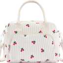 Lunch Bag Women Lunch Box for Women Adult Cute Insulated Lunch Bag Lager Cooler Lunch Tote Bags for Work Picnic (Beige-Cherry)