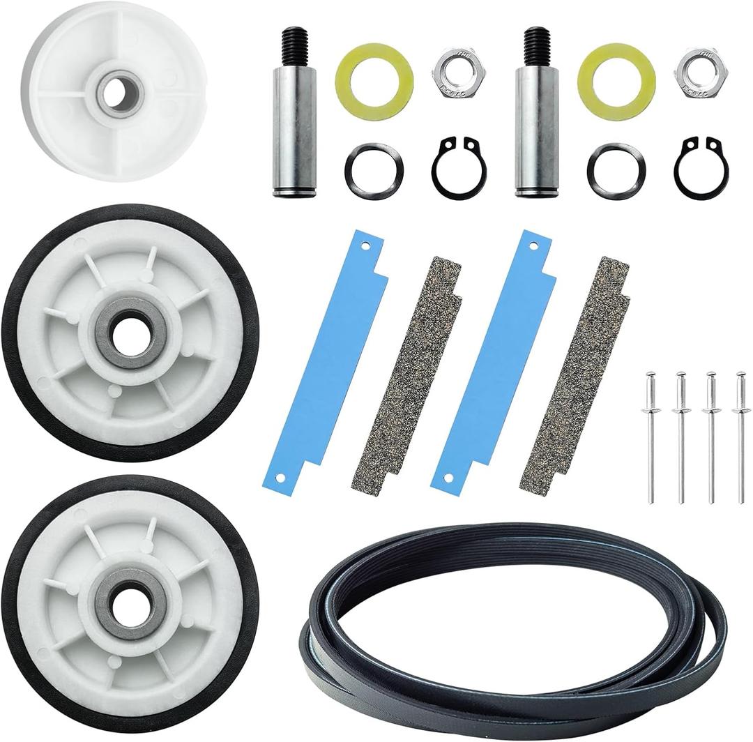 12001541 303373K Dryer Drum Support Roller Kit Dryer Repair Kit, 306508 Drum Bearing Kit, WP6-3700340 Dryer Idler Pulley & WP33002535 Drum Belt, Replacement for Maytag Crosley Dryer Replace Parts