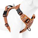 Timos Dog Harness for Large Dogs, No Pull Service Vest with Reflective Strips and Control Handle,No Choke Dog Harness with 2 Metal Rings for Easy Walking,Outdoor Training,Flower Orange, L
