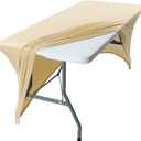 Peomeise 6FT Spandex Table Cover Rectangular Stretch Spandex Tablecloth (Champagne,6FT)