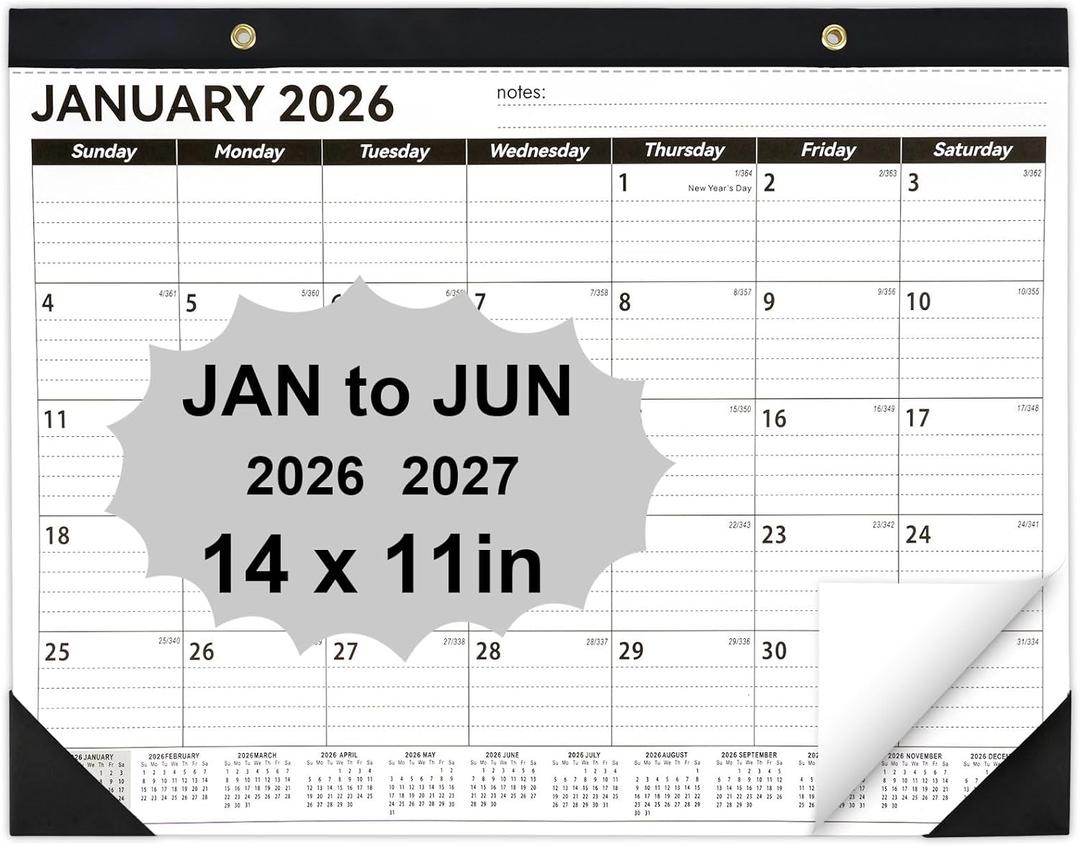Desk Calendar 2026-2027, 14" X 11" Desktop Calendar 2026-2027, 18 Months Calander Runs from Jan. 2026 to Jun. 2027, Academic Monthly Planner for Home School Office (White and Black)