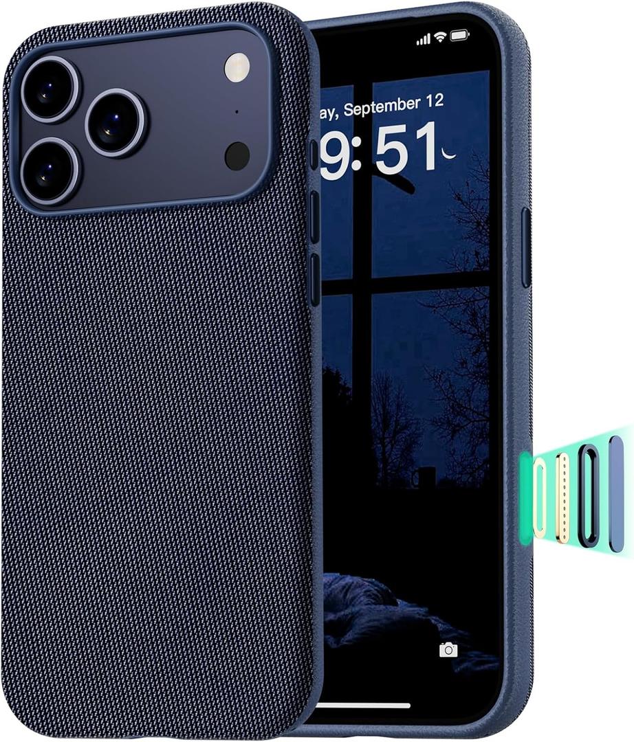 vnnink Magnetic for iPhone 17 Pro Max Case (Compatible with MagSafe) (Camera Control Button) Technical Fabric Nylon Phone Case for iPhone 17 Pro Max, Shockproof Military Drop Protection,Blue