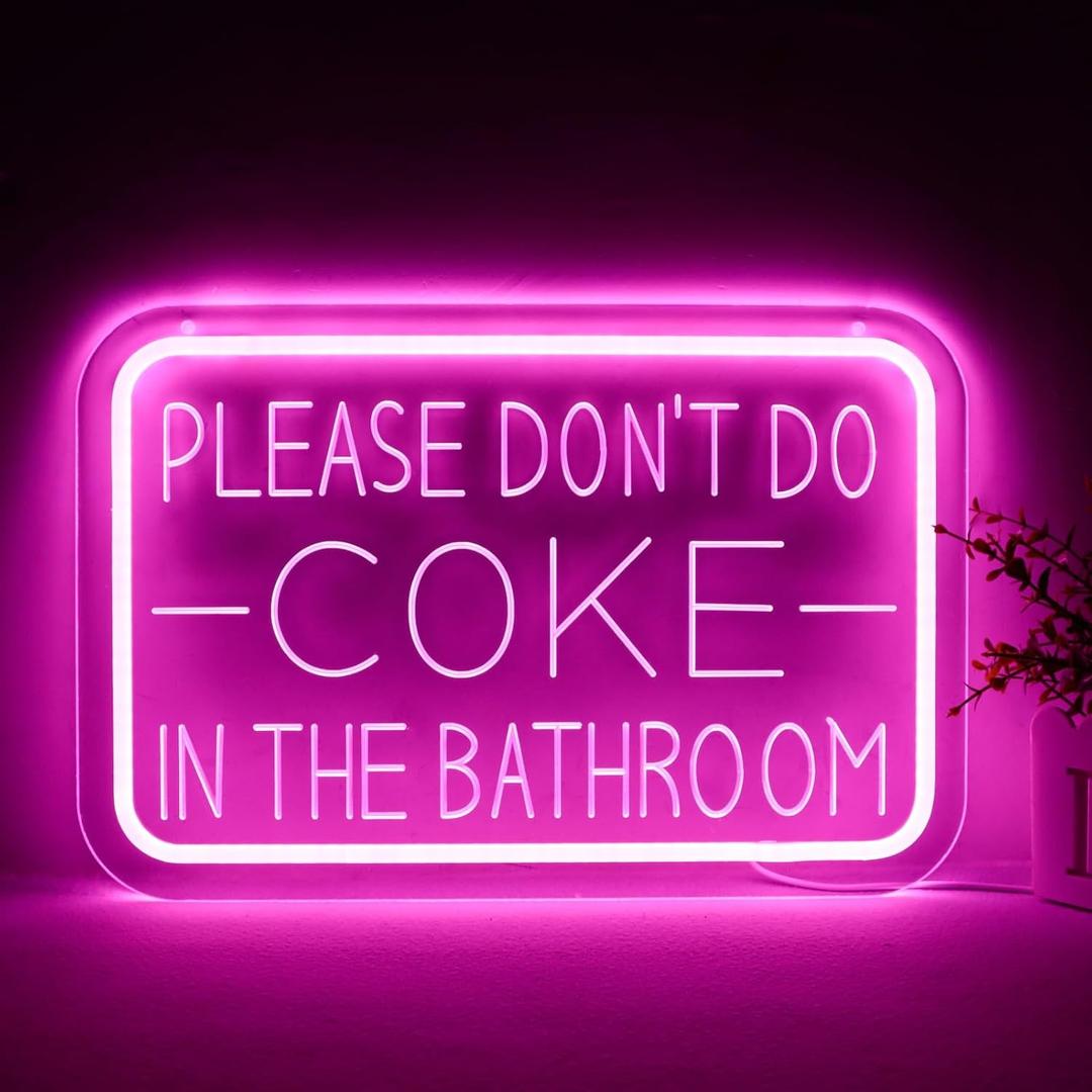 qbanziou Please Dont Do Coke in the Bathroom Neon Sign for Wall Art Led Neon Light Decoration of Bathrooms in Bars and Clubs Restroomf unny bathroom decor Gifts for Teen Boys