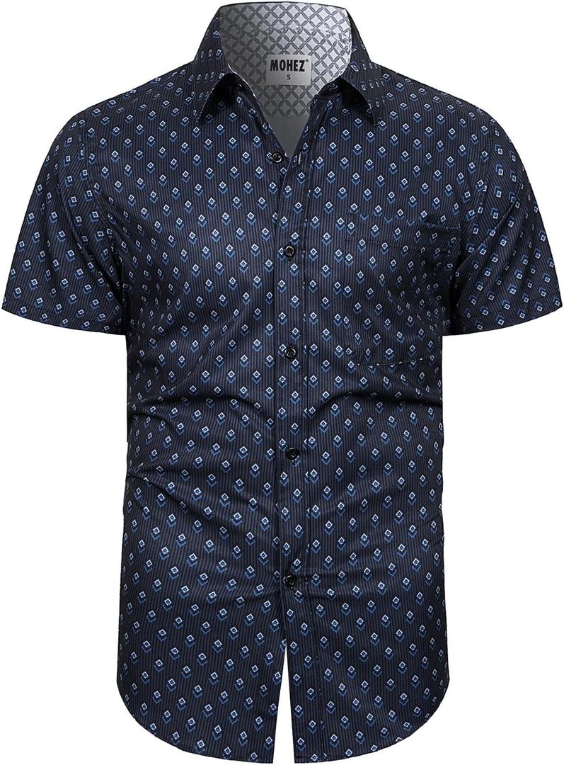 Men's Short Sleeve Button Down Shirts Business Untucked Dress Shirts for Summer with Pocket (XXL)