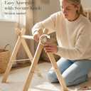 Mallify Wooden Baby Gym with 6 Gym Toys, Foldable Baby Play Gym, Natural Pine Wood Play Gym, Frame Activity Center Hanging Bar, Wooden Play Gym
